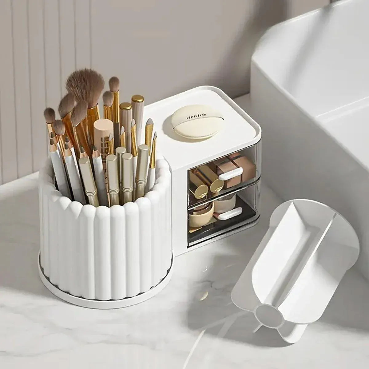 Rotating Cosmetic Pen Holder Dustproof Waterproof Storage Box Sanitary Organizer - White V528-STORAGE-BOX-WHITE-809103