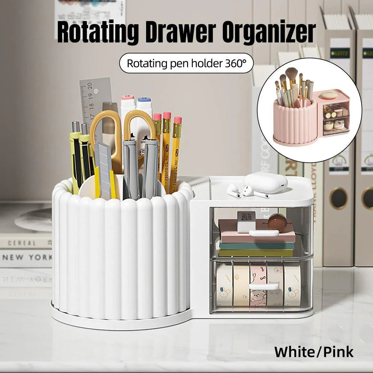 Rotating Cosmetic Pen Holder Dustproof Waterproof Storage Box Sanitary Organizer - White V528-STORAGE-BOX-WHITE-809103