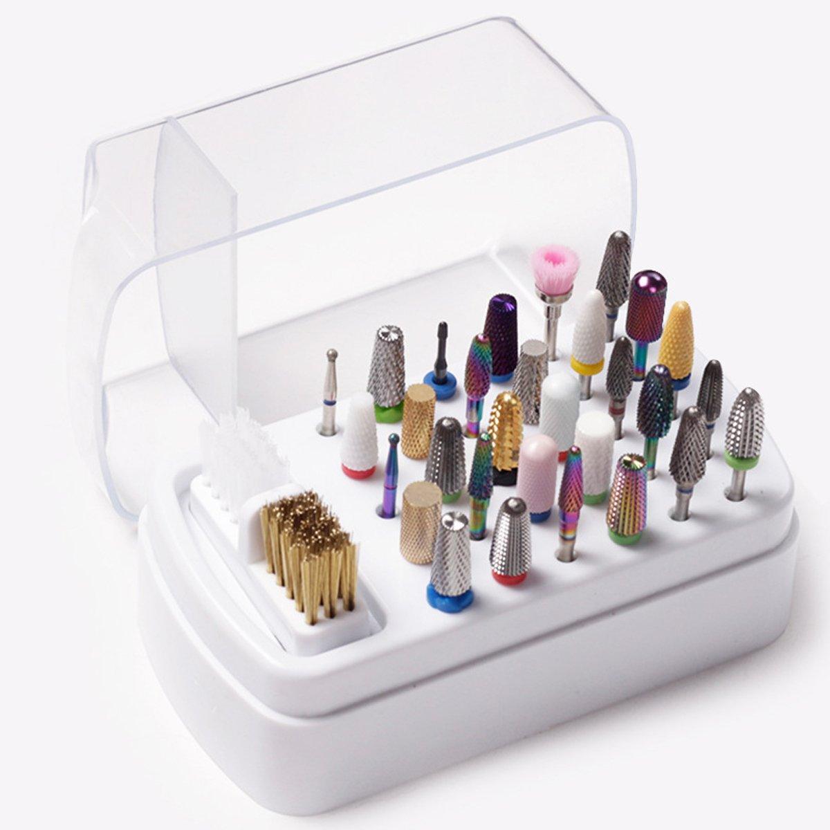 Nail Drill Bit Holder 30 Hole Dustproof Organizer Display Storage Box Nail Tool - White V528-STORAGE-BOX-WHITE-845127