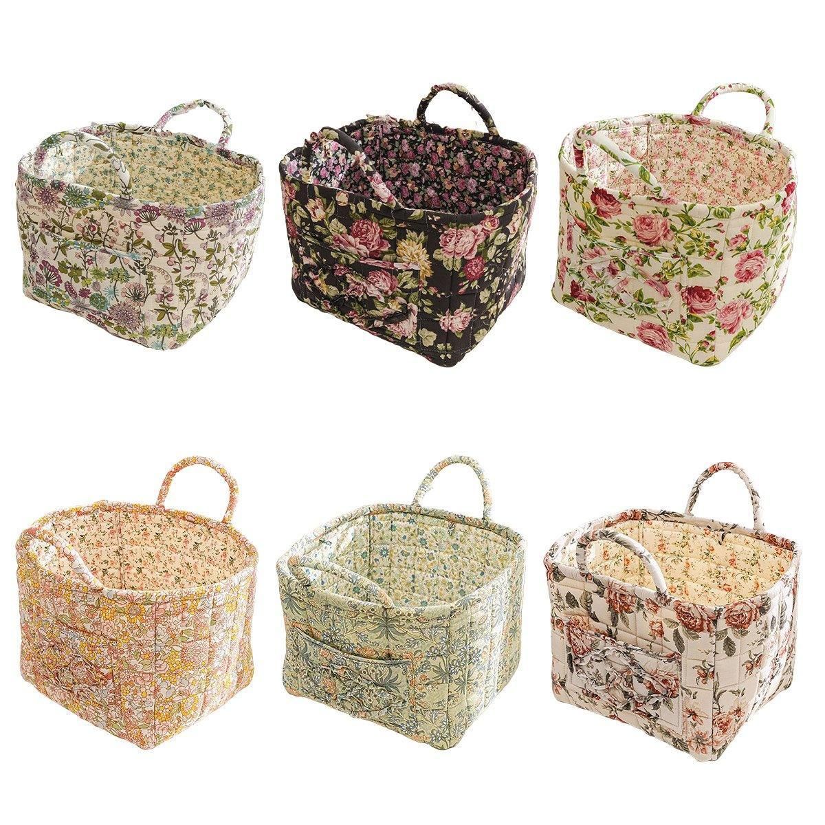 Portable Fabric Storage Basket Korean Pastoral Style Organizer for Home Sundries - Floral4 V528-STORAGE-FLORAL-1888-322262
