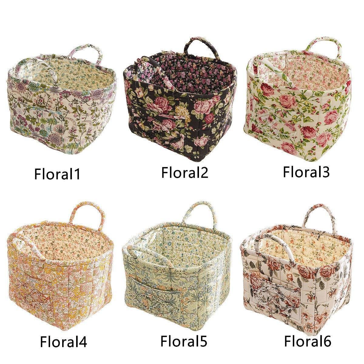 Portable Fabric Storage Basket Korean Pastoral Style Organizer for Home Sundries - Floral6 V528-STORAGE-FLORAL-2916-423815