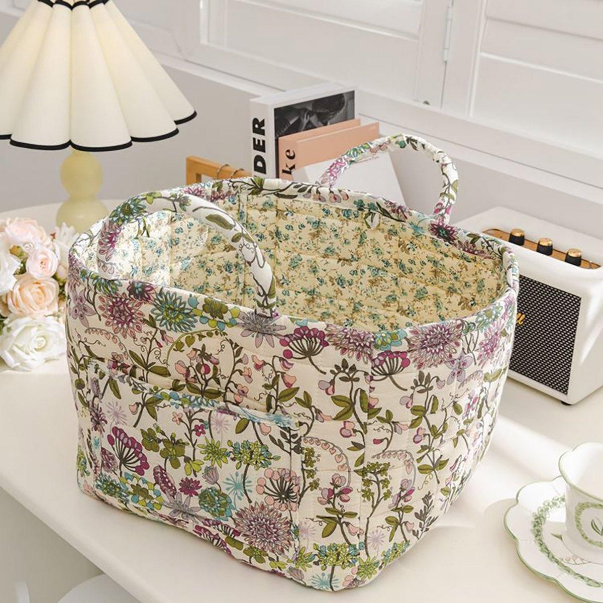 Portable Fabric Storage Basket Korean Pastoral Style Organizer for Home Sundries - Floral6 V528-STORAGE-FLORAL-2916-423815