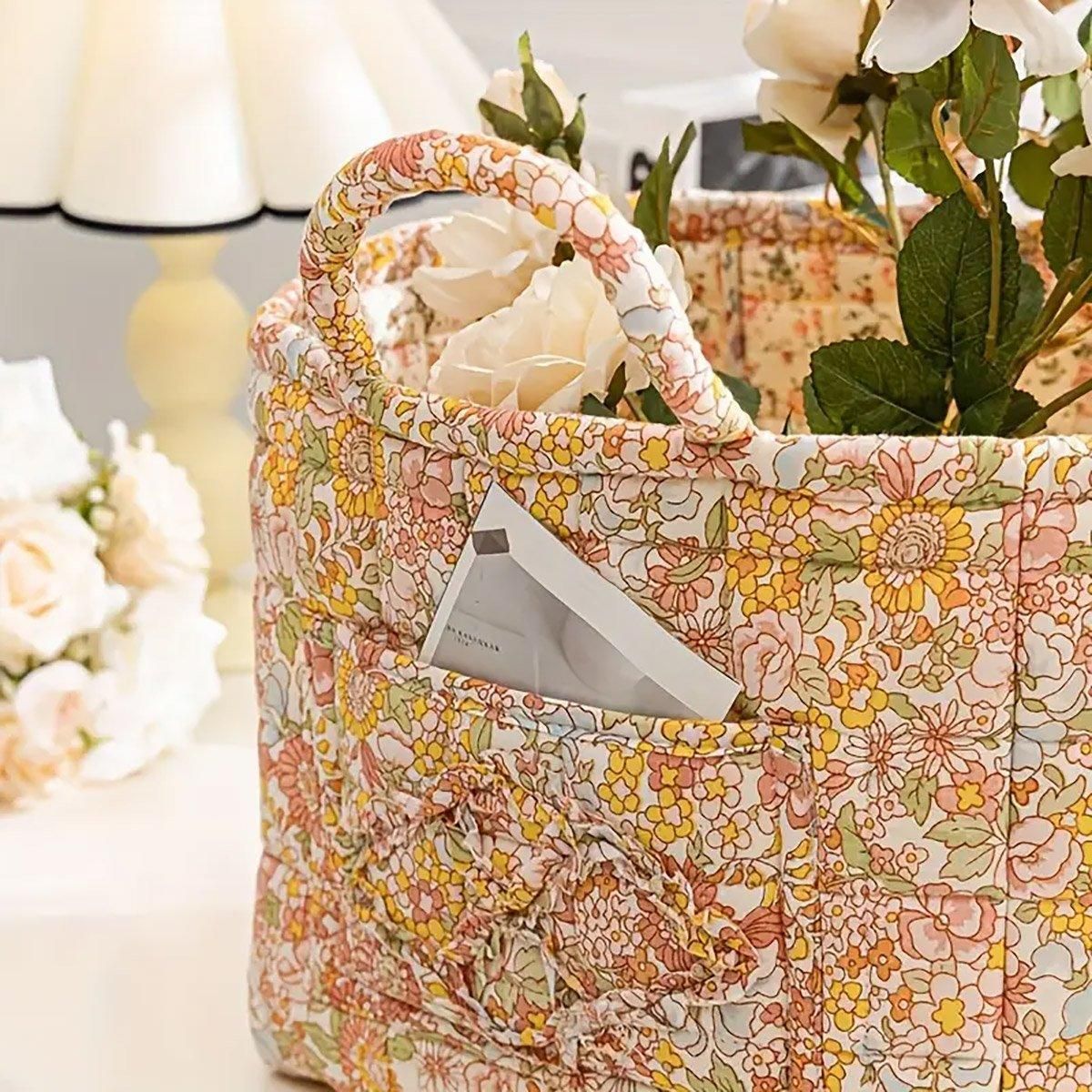 Portable Fabric Storage Basket Korean Pastoral Style Organizer for Home Sundries - Floral5 V528-STORAGE-FLORAL-4199-480237