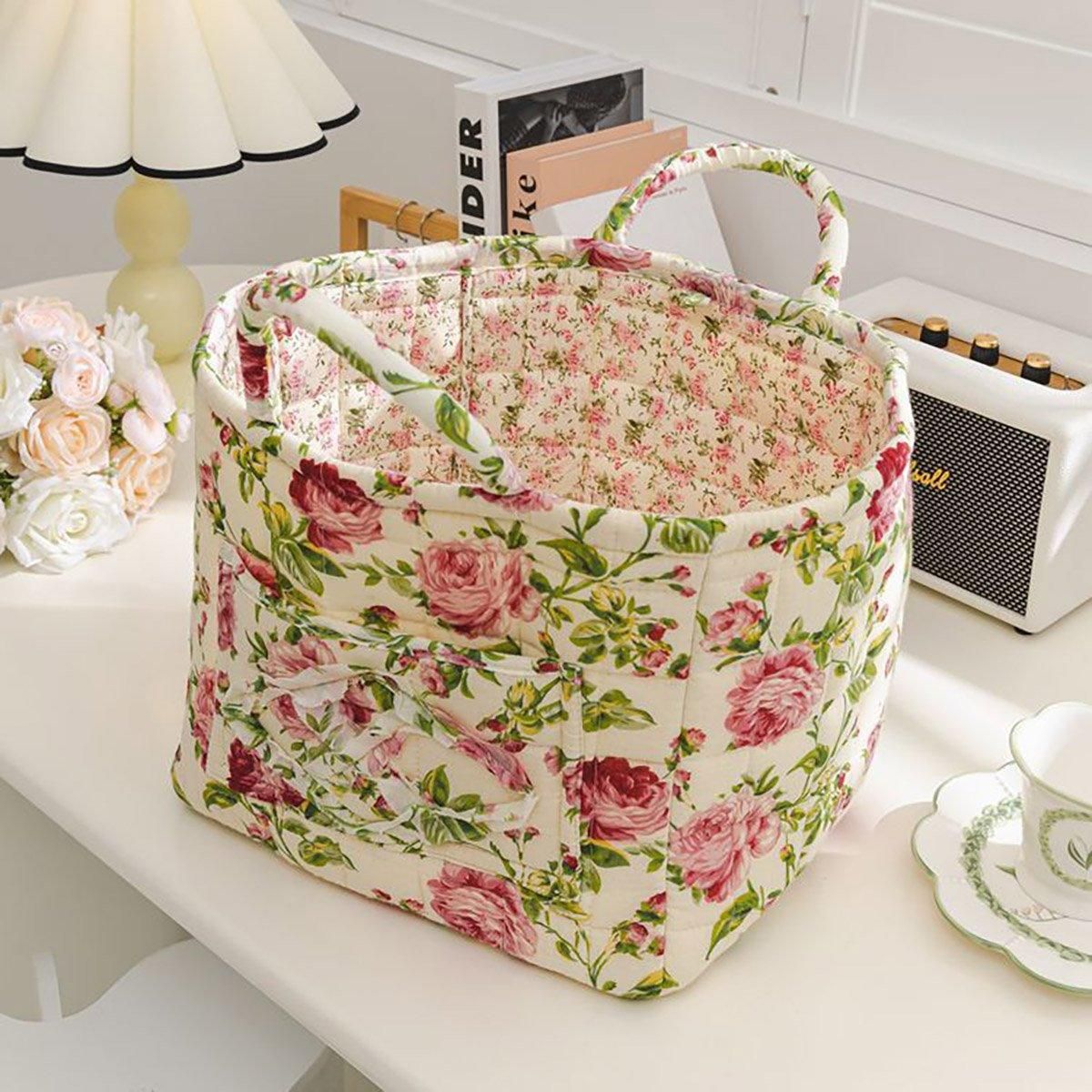 Portable Fabric Storage Basket Korean Pastoral Style Organizer for Home Sundries - Floral5 V528-STORAGE-FLORAL-4199-480237