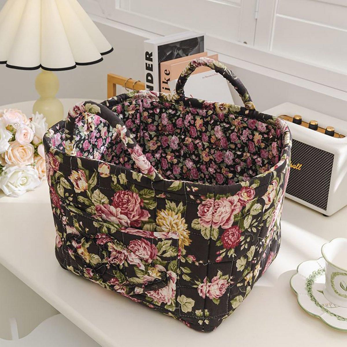 Portable Fabric Storage Basket Korean Pastoral Style Organizer for Home Sundries - Floral5 V528-STORAGE-FLORAL-4199-480237
