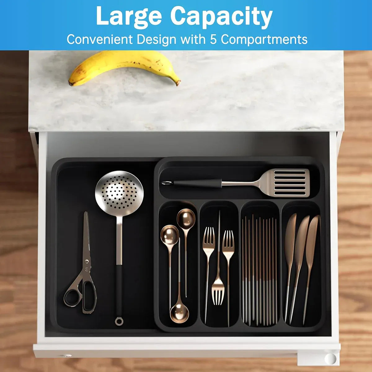 Expandable Cutlery Drawer Organizer Adjustable 6 Slot Kitchen Utensil Tray - Grey V528-STORAGE-GREY-438888