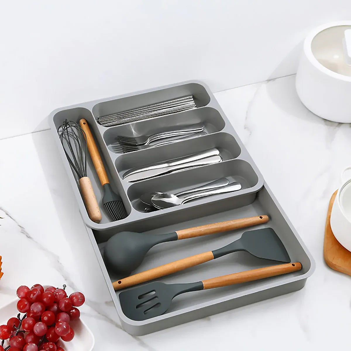 Expandable Cutlery Drawer Organizer Adjustable 6 Slot Kitchen Utensil Tray - Grey V528-STORAGE-GREY-438888