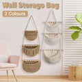 Three Layer Cotton Rope Wall Hanging Basket Door Storage Rack Organizer Bag - Brown V528-STORAGE-HANGING-BAG-03-567704