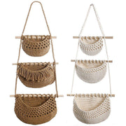 Three Layer Cotton Rope Wall Hanging Basket Door Storage Rack Organizer Bag - Brown V528-STORAGE-HANGING-BAG-03-567704