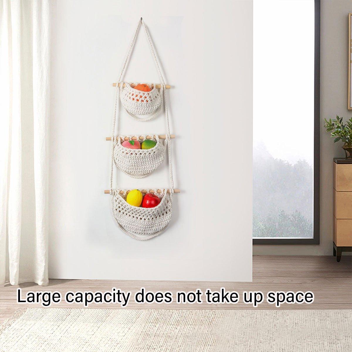 Three Layer Cotton Rope Wall Hanging Basket Door Storage Rack Organizer Bag - Brown V528-STORAGE-HANGING-BAG-03-567704