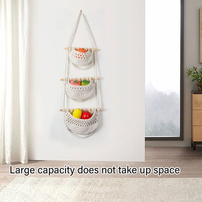 Three Layer Cotton Rope Wall Hanging Basket Door Storage Rack Organizer Bag - Brown V528-STORAGE-HANGING-BAG-03-567704