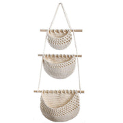 Three Layer Cotton Rope Wall Hanging Basket Door Storage Rack Organizer Bag - Brown V528-STORAGE-HANGING-BAG-03-567704