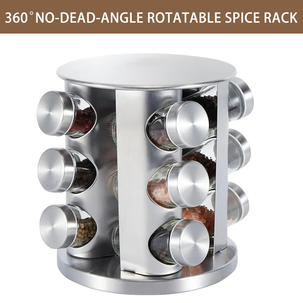 Stainless Steel Rotating Spice Rack Organizer Kitchen Seasoning Jar Holder Use V528-STORAGE-RACK-12-213304