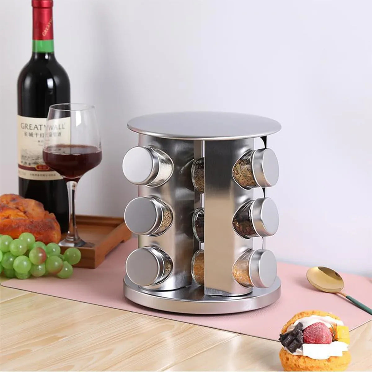 Stainless Steel Rotating Spice Rack Organizer Kitchen Seasoning Jar Holder Use V528-STORAGE-RACK-12-213304