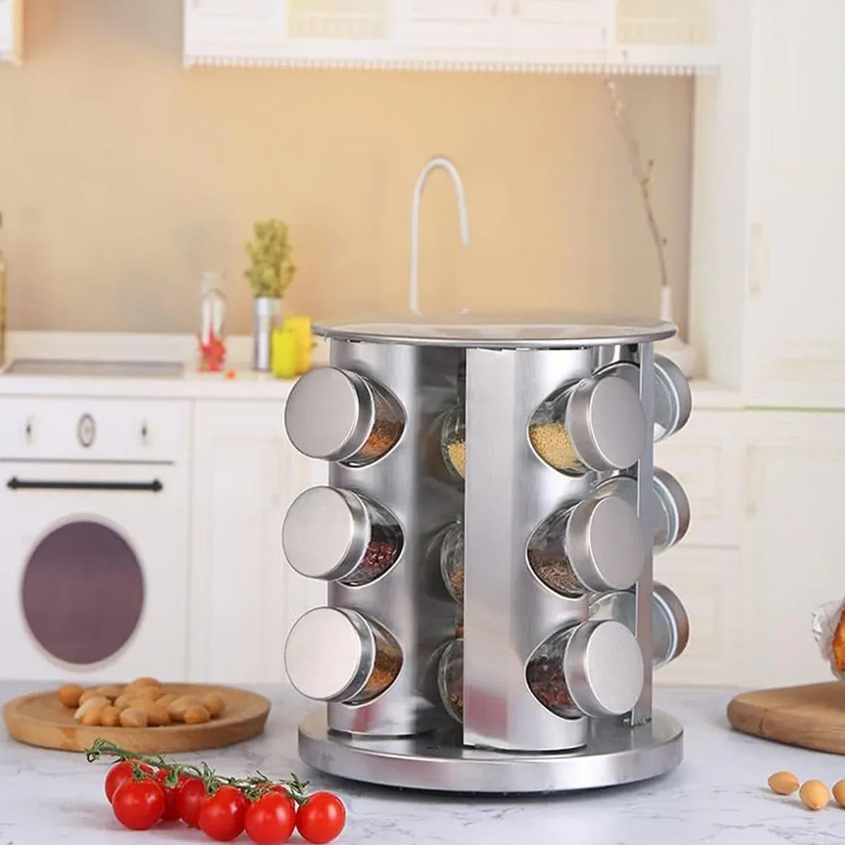 Stainless Steel Rotating Spice Rack Organizer Kitchen Seasoning Jar Holder Use V528-STORAGE-RACK-12-213304