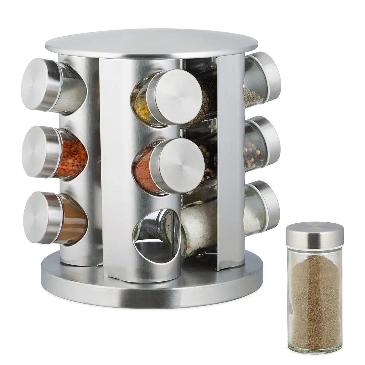 Stainless Steel Rotating Spice Rack Organizer Kitchen Seasoning Jar Holder Use V528-STORAGE-RACK-12-213304