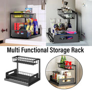 Removable Kitchen Cabinet Sink Storage Rack with Drawable Basket Organizer Shelf V528-STORAGE-RACK-BLACK-242818
