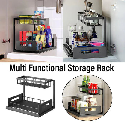 Removable Kitchen Cabinet Sink Storage Rack with Drawable Basket Organizer Shelf V528-STORAGE-RACK-BLACK-242818