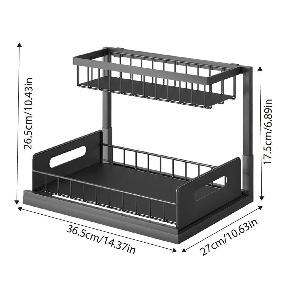 Removable Kitchen Cabinet Sink Storage Rack with Drawable Basket Organizer Shelf V528-STORAGE-RACK-BLACK-242818