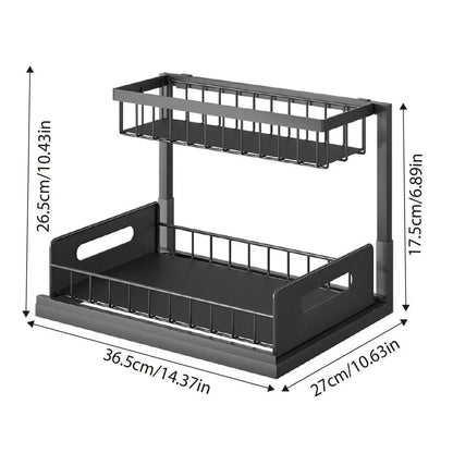 Removable Kitchen Cabinet Sink Storage Rack with Drawable Basket Organizer Shelf V528-STORAGE-RACK-BLACK-242818