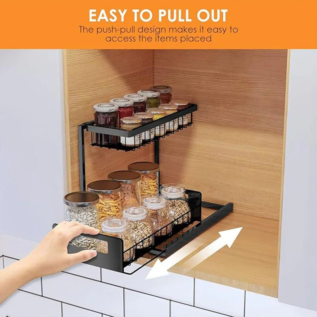 Removable Kitchen Cabinet Sink Storage Rack with Drawable Basket Organizer Shelf V528-STORAGE-RACK-BLACK-242818