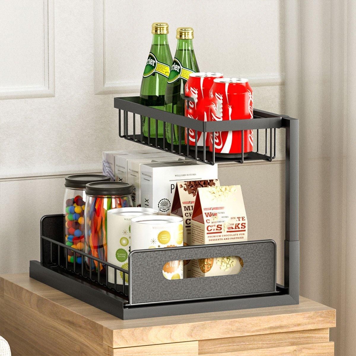 Removable Kitchen Cabinet Sink Storage Rack with Drawable Basket Organizer Shelf V528-STORAGE-RACK-BLACK-242818
