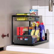 Removable Kitchen Cabinet Sink Storage Rack with Drawable Basket Organizer Shelf V528-STORAGE-RACK-BLACK-242818