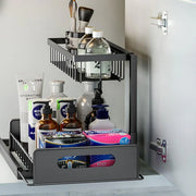 Removable Kitchen Cabinet Sink Storage Rack with Drawable Basket Organizer Shelf V528-STORAGE-RACK-BLACK-242818