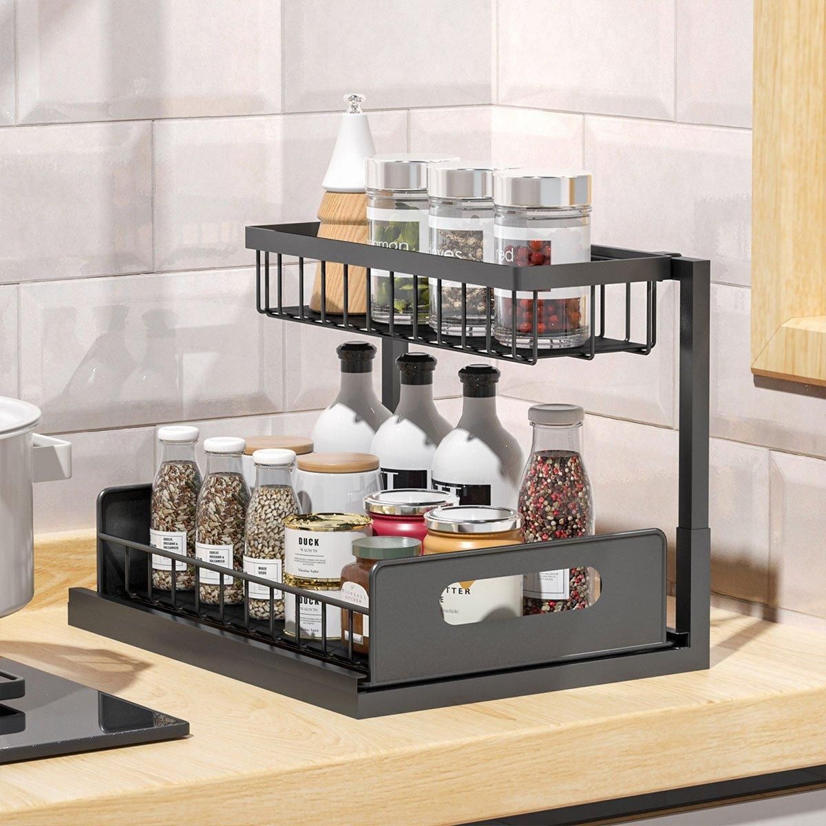 Removable Kitchen Cabinet Sink Storage Rack with Drawable Basket Organizer Shelf V528-STORAGE-RACK-BLACK-242818