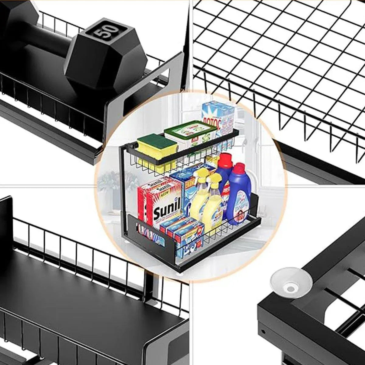 Removable Kitchen Cabinet Sink Storage Rack with Drawable Basket Organizer Shelf V528-STORAGE-RACK-BLACK-242818