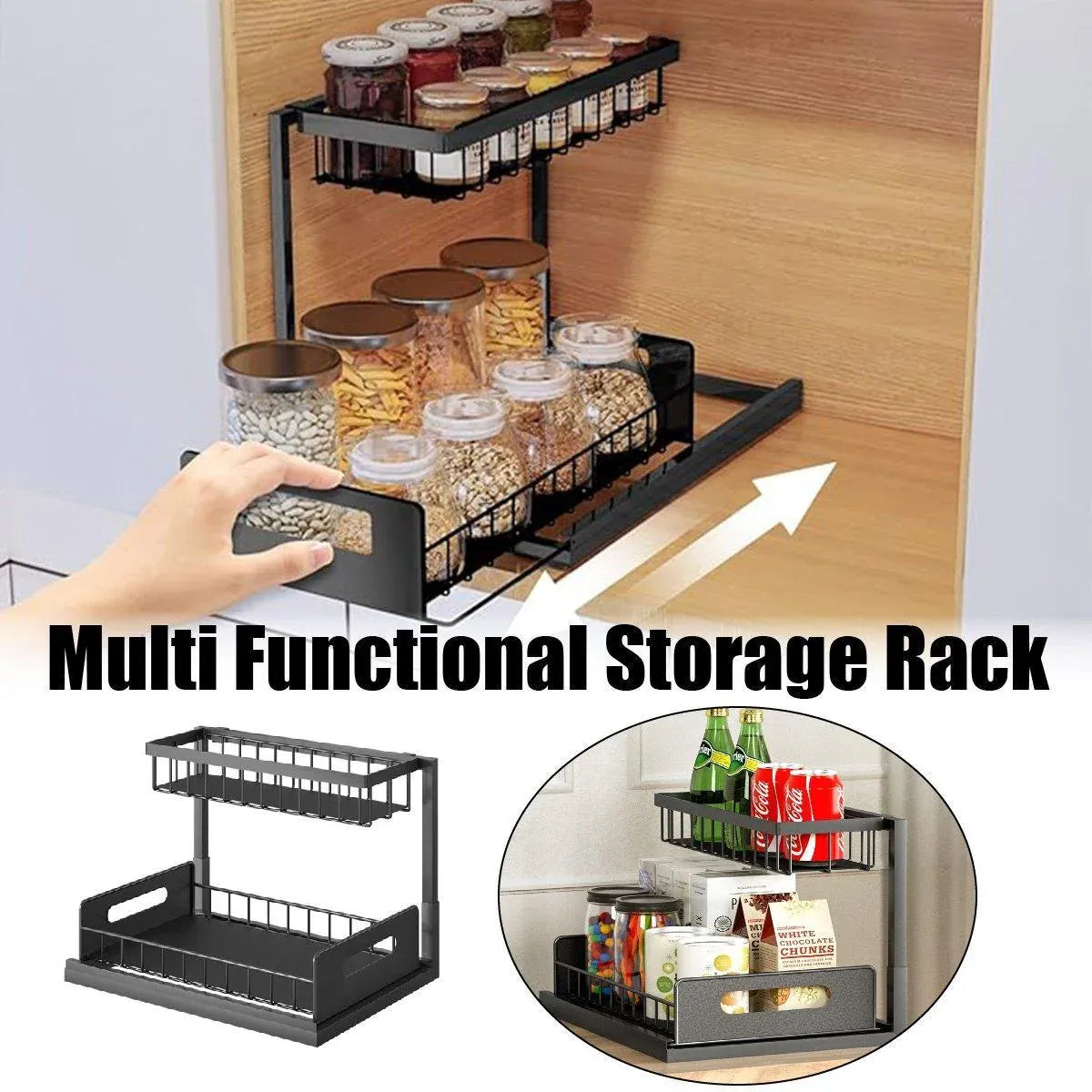 Removable Kitchen Cabinet Sink Storage Rack with Drawable Basket Organizer Shelf V528-STORAGE-RACK-BLACK-242818