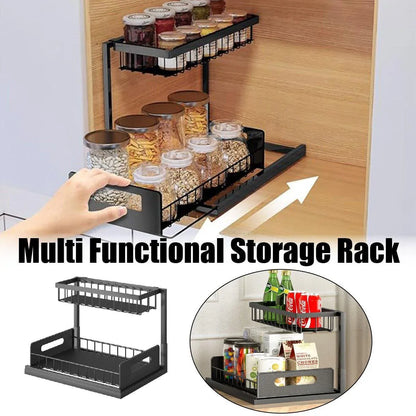 Removable Kitchen Cabinet Sink Storage Rack with Drawable Basket Organizer Shelf V528-STORAGE-RACK-BLACK-242818