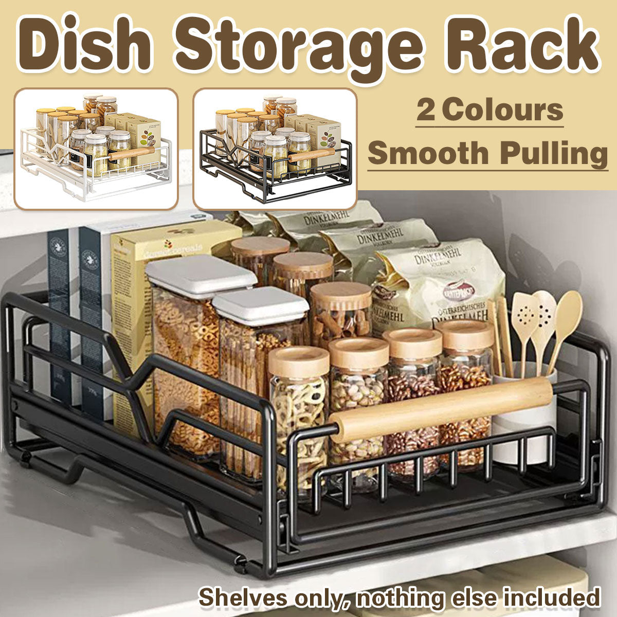 Pull Out Kitchen Storage Rack Basket Drawer Dish Organizer Slide Cabinet Shelf - White V528-STORAGE-RACK-WHITE-110679