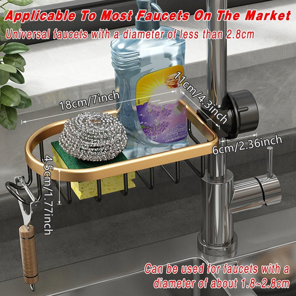 Adjustable Faucet Sink Shelf Drainage Rack Kitchen Storage Organizer for Home V528-STORAGE-SHELF-BLACK-GOLD-892956