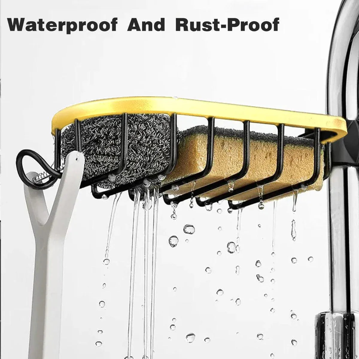 Adjustable Faucet Sink Shelf Drainage Rack Kitchen Storage Organizer for Home V528-STORAGE-SHELF-BLACK-GOLD-892956