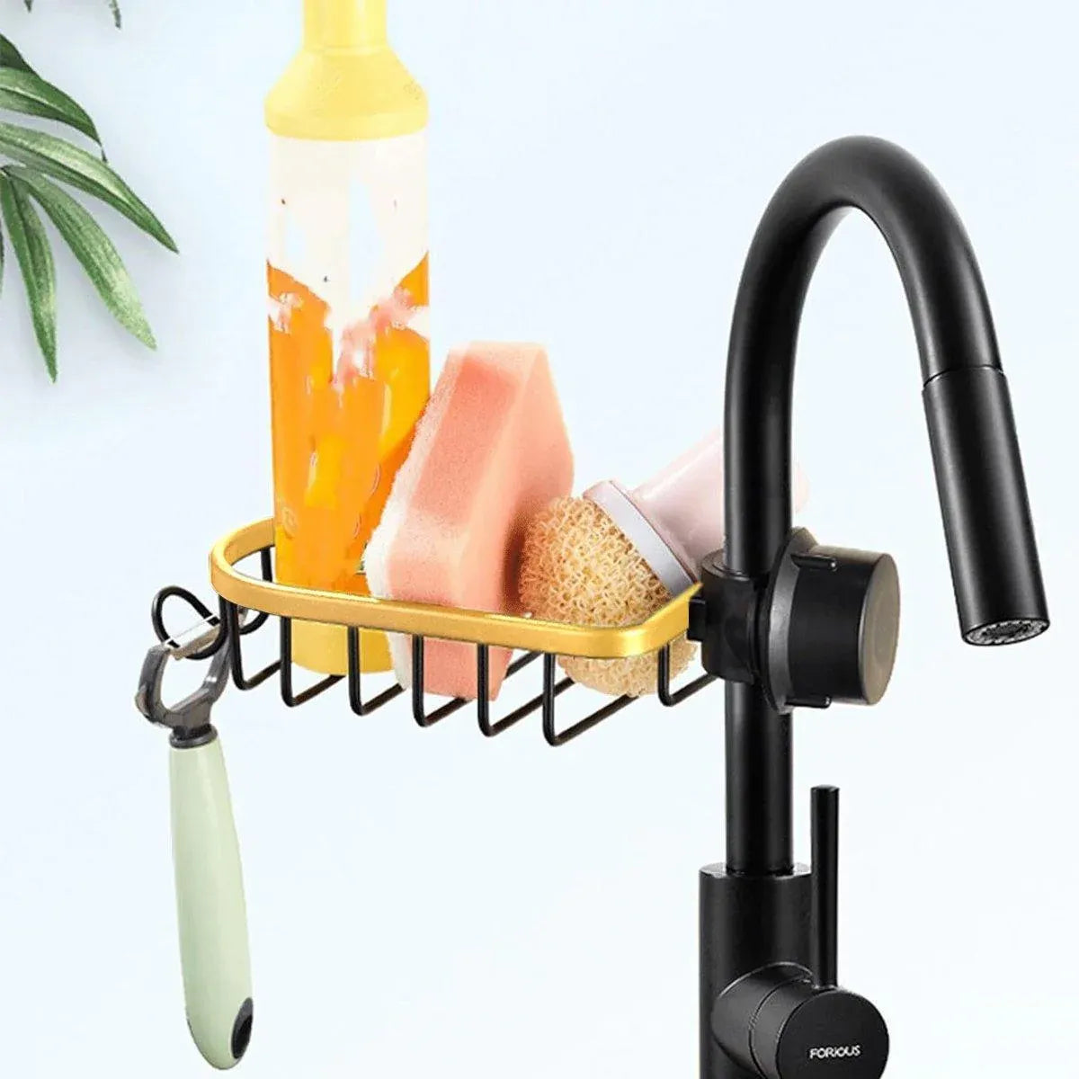 Adjustable Faucet Sink Shelf Drainage Rack Kitchen Storage Organizer for Home V528-STORAGE-SHELF-BLACK-GOLD-892956