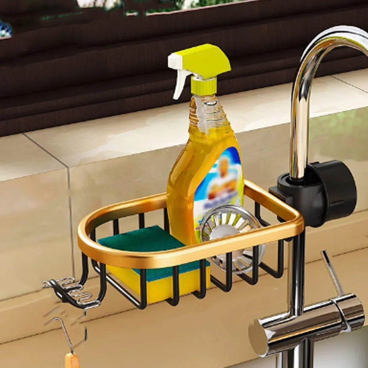 Adjustable Faucet Sink Shelf Drainage Rack Kitchen Storage Organizer for Home V528-STORAGE-SHELF-BLACK-GOLD-892956