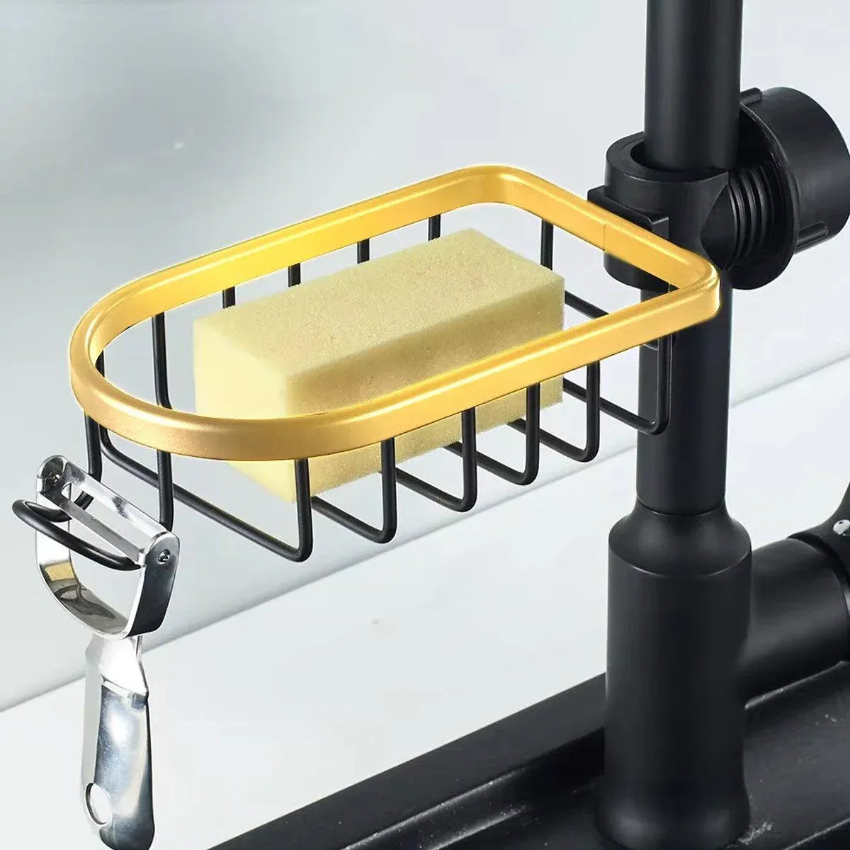 Adjustable Faucet Sink Shelf Drainage Rack Kitchen Storage Organizer for Home V528-STORAGE-SHELF-BLACK-GOLD-892956