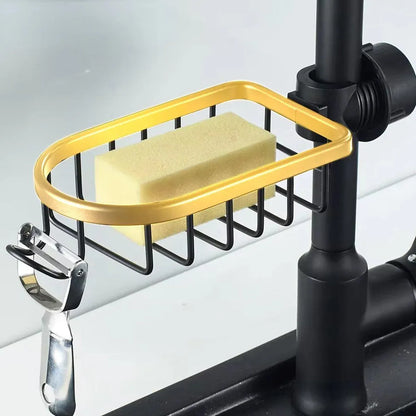 Adjustable Faucet Sink Shelf Drainage Rack Kitchen Storage Organizer for Home V528-STORAGE-SHELF-BLACK-GOLD-892956