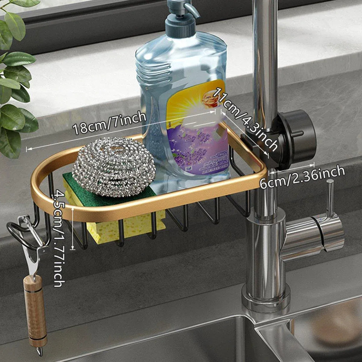 Adjustable Faucet Sink Shelf Drainage Rack Kitchen Storage Organizer for Home V528-STORAGE-SHELF-BLACK-GOLD-892956