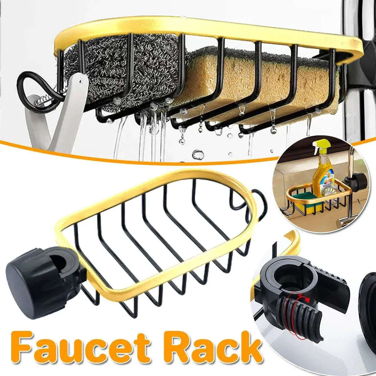 Adjustable Faucet Sink Shelf Drainage Rack Kitchen Storage Organizer for Home V528-STORAGE-SHELF-BLACK-GOLD-892956