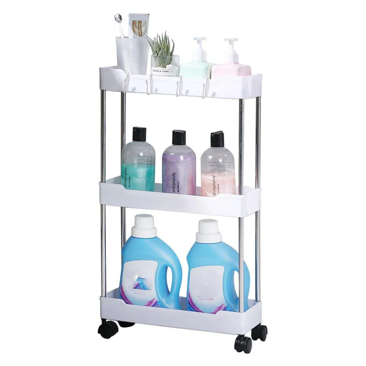 Multi Layer Rolling Storage Cart Kitchen Bathroom Organizer Shelf with Wheels - 3-White V528-STORAGE-TROLLEY-3-WHITE-751801