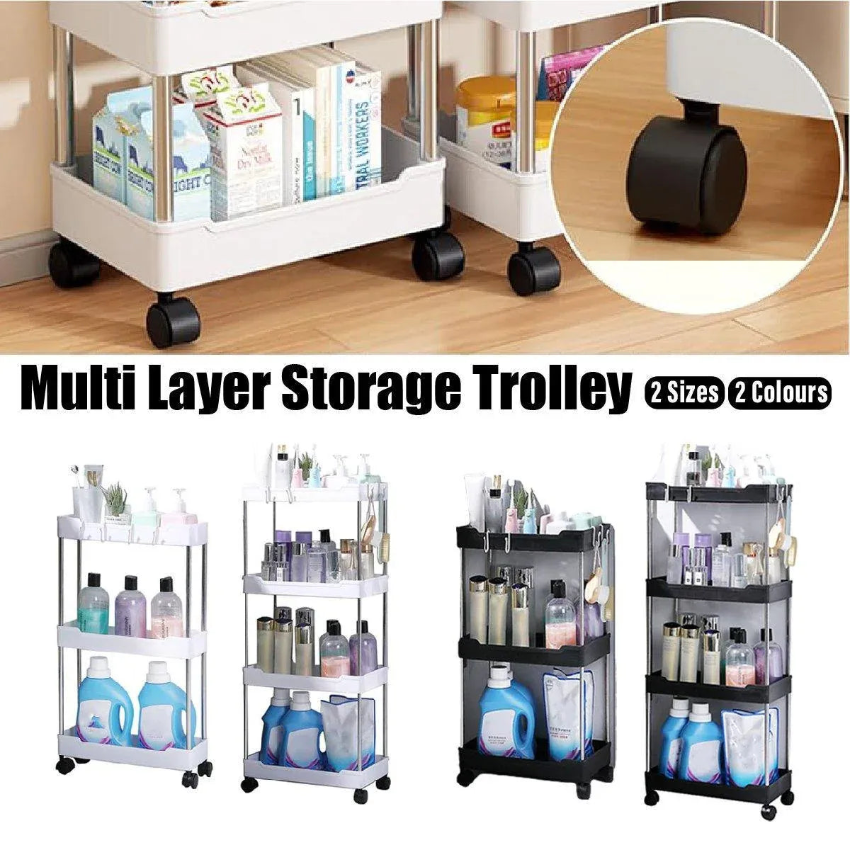 Multi Layer Rolling Storage Cart Kitchen Bathroom Organizer Shelf with Wheels - 3-White V528-STORAGE-TROLLEY-3-WHITE-751801