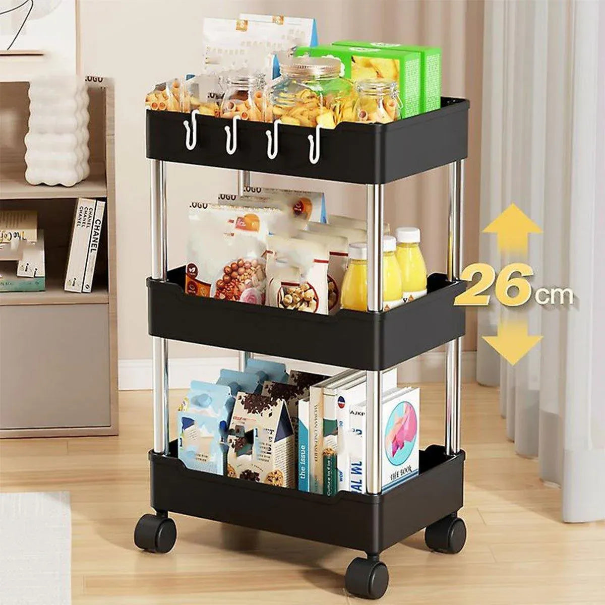 Multi Layer Rolling Storage Cart Kitchen Bathroom Organizer Shelf with Wheels - 4-Black V528-STORAGE-TROLLEY-4-BLACK-107020