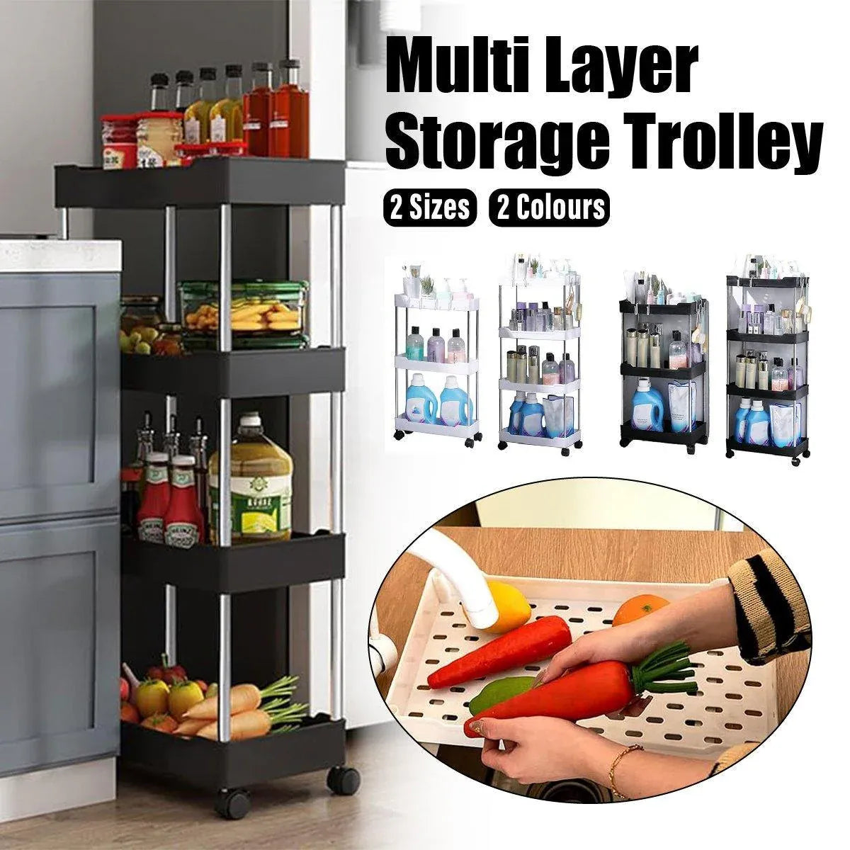 Multi Layer Rolling Storage Cart Kitchen Bathroom Organizer Shelf with Wheels - 4-White V528-STORAGE-TROLLEY-4-WHITE-464227