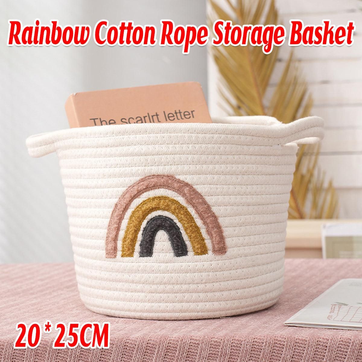 Rainbow Cotton Rope Storage Basket Handheld Desktop Organizer Large Basket V528-STORAGE-WHITE-823046