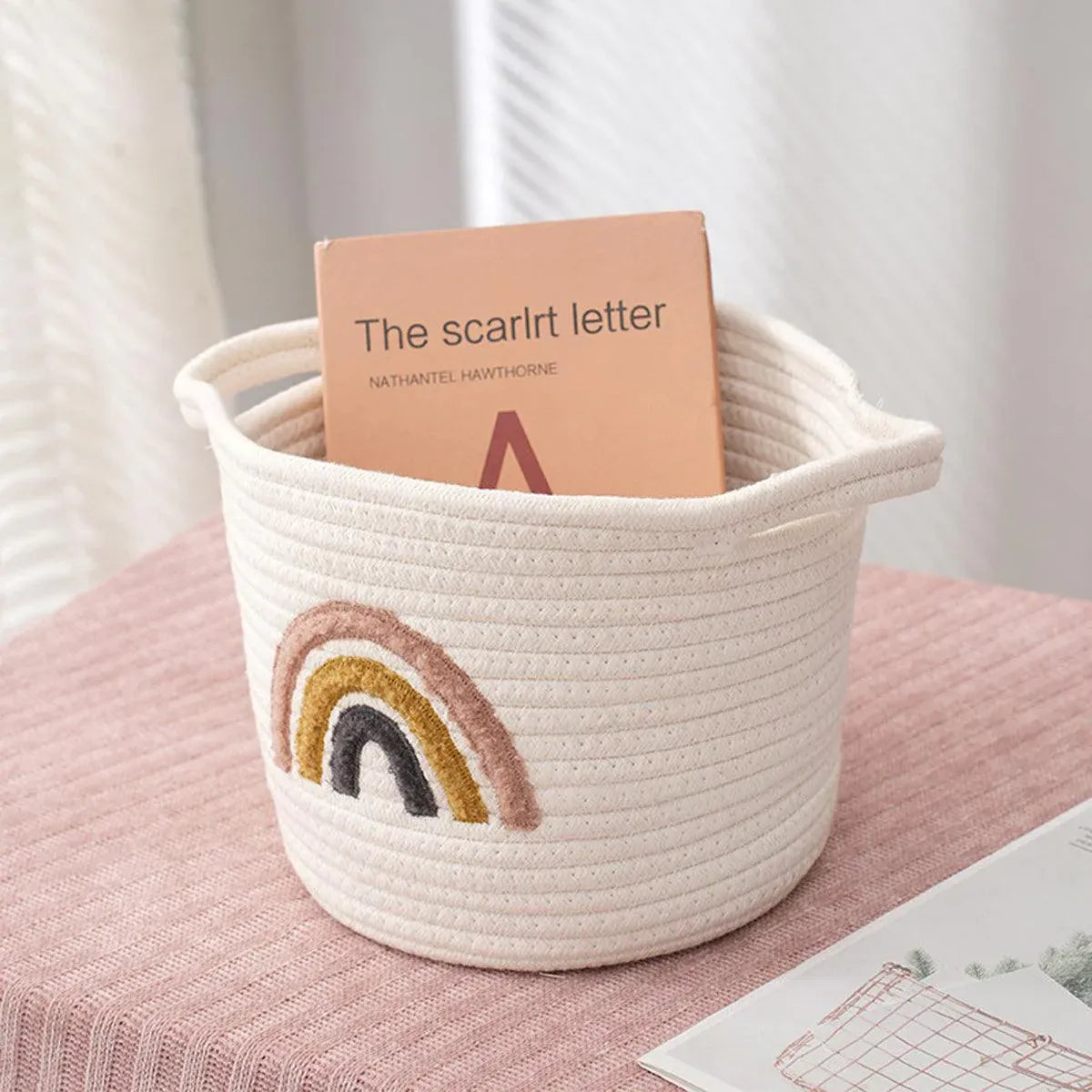 Rainbow Cotton Rope Storage Basket Handheld Desktop Organizer Large Basket V528-STORAGE-WHITE-823046