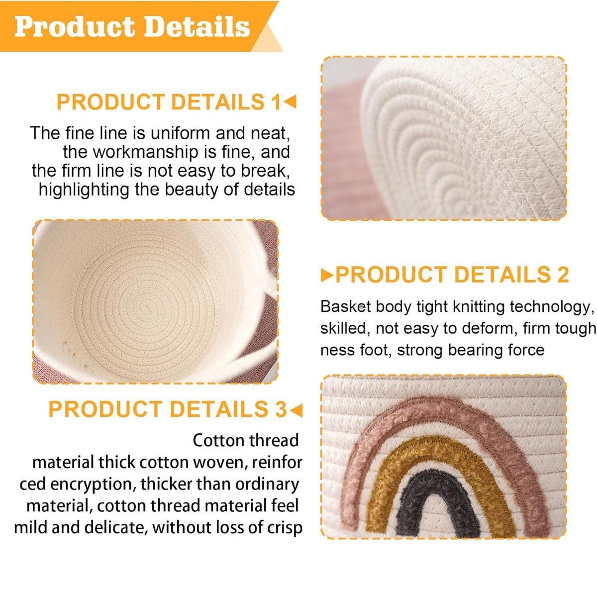 Rainbow Cotton Rope Storage Basket Handheld Desktop Organizer Large Basket V528-STORAGE-WHITE-823046