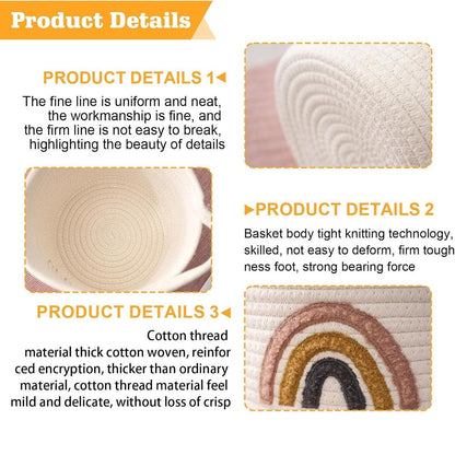 Rainbow Cotton Rope Storage Basket Handheld Desktop Organizer Large Basket V528-STORAGE-WHITE-823046