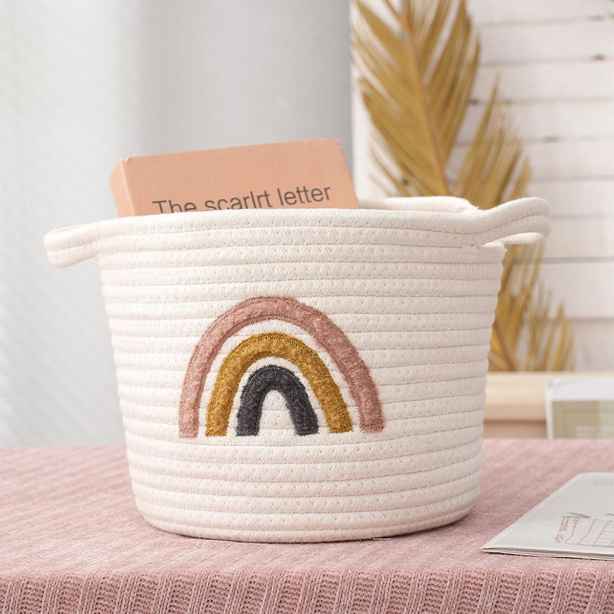 Rainbow Cotton Rope Storage Basket Handheld Desktop Organizer Large Basket V528-STORAGE-WHITE-823046